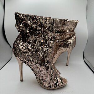Liliana Maxim-12 Multi Color Sequins Peep Toe Rose Gold Booties Women's 8.5